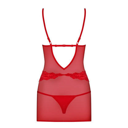 OBSESSIVE 829-CHE CHEMISE AND THONG RED