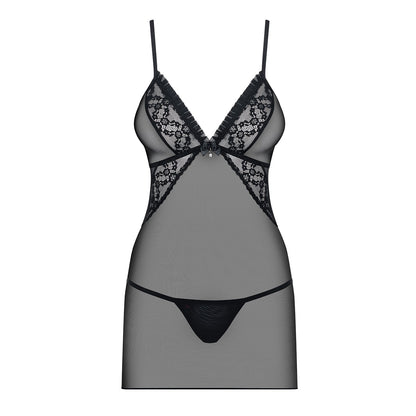 OBSESSIVE 837-CHE CHEMISE AND THONG BLACK