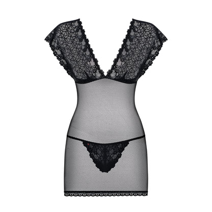 OBSESSIVE 821-CHE CHEMISE AND THONG BLACK