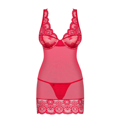 OBSESSIVE 853-CHE CHEMISE AND THONG RED