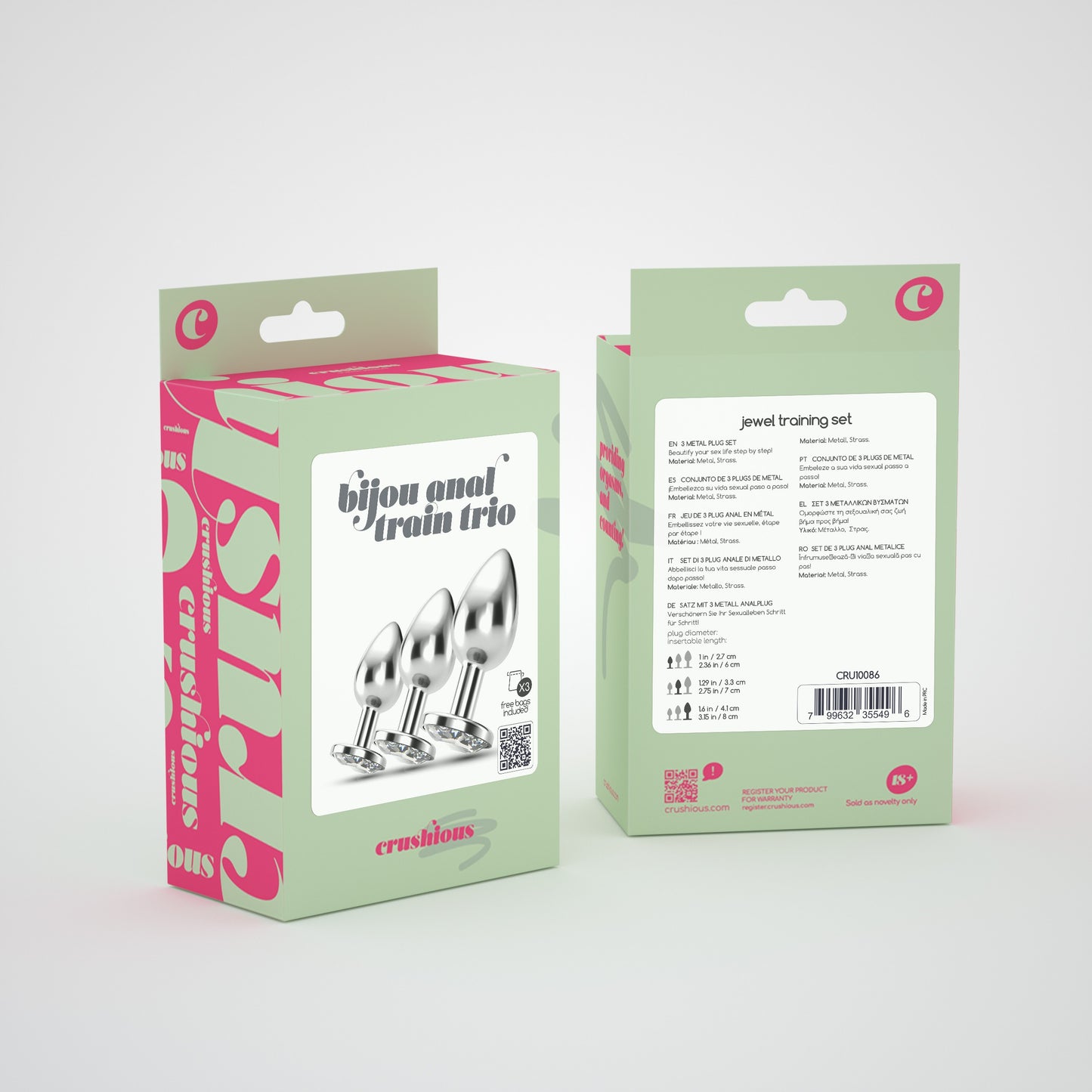 CRUSHIOUS BIJOU ANAL TRAIN TRIO CLEAR WITH FREE INDIVIDUAL BAGS