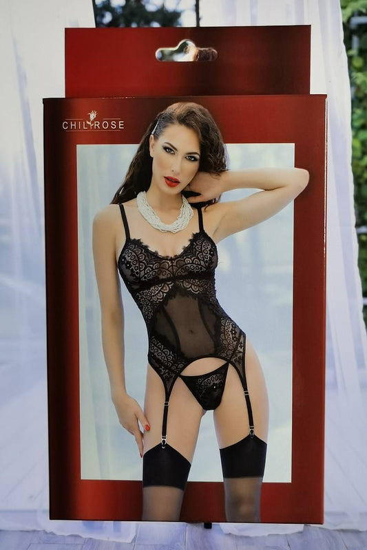 CR-4471 CORSET AND THONG BLACK
