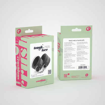 TOUGH LOVE VELCRO HANDCUFFS WITH EXTRA 40CM CHAIN CRUSHIOUS BLACK