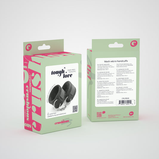 TOUGH LOVE VELCRO HANDCUFFS WITH EXTRA 40CM CHAIN CRUSHIOUS BLACK