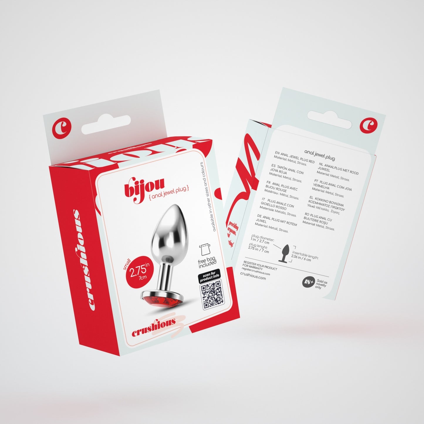 CRUSHIOUS BIJOU ANAL JEWEL PLUG RED SMALL WITH FREE VELVETY BAG