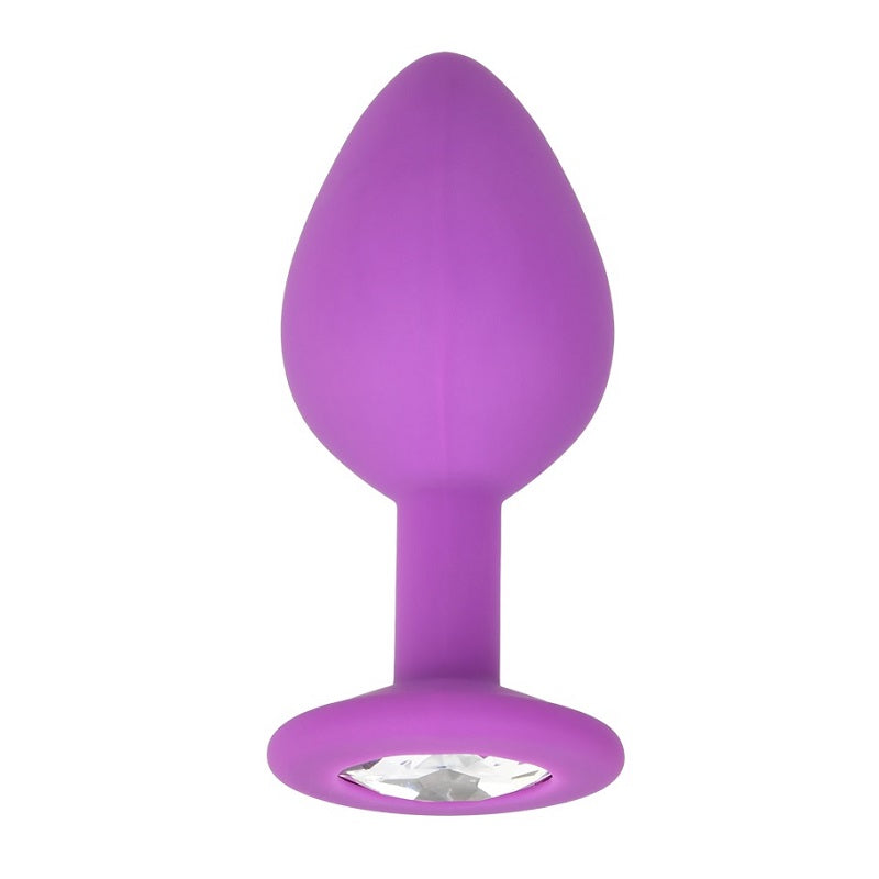 Jewelled Silicone Butt Plug Purple - Medium