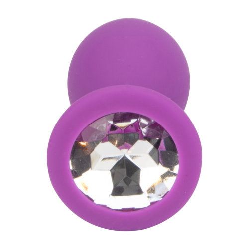 Jewelled Silicone Butt Plug Purple - Medium