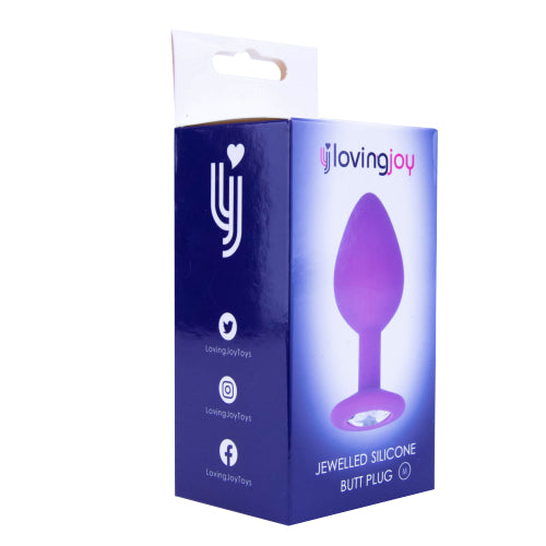 Jewelled Silicone Butt Plug Purple - Medium