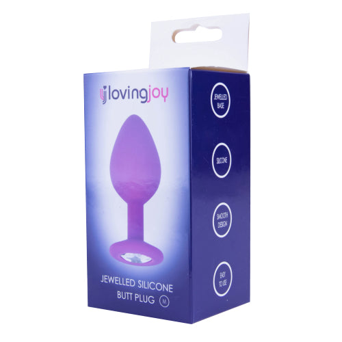 Jewelled Silicone Butt Plug Purple - Medium