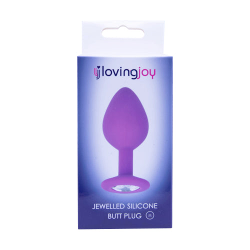 Jewelled Silicone Butt Plug Purple - Medium