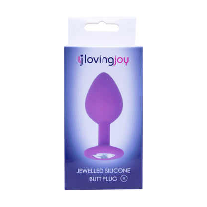 Jewelled Silicone Butt Plug Purple - Medium